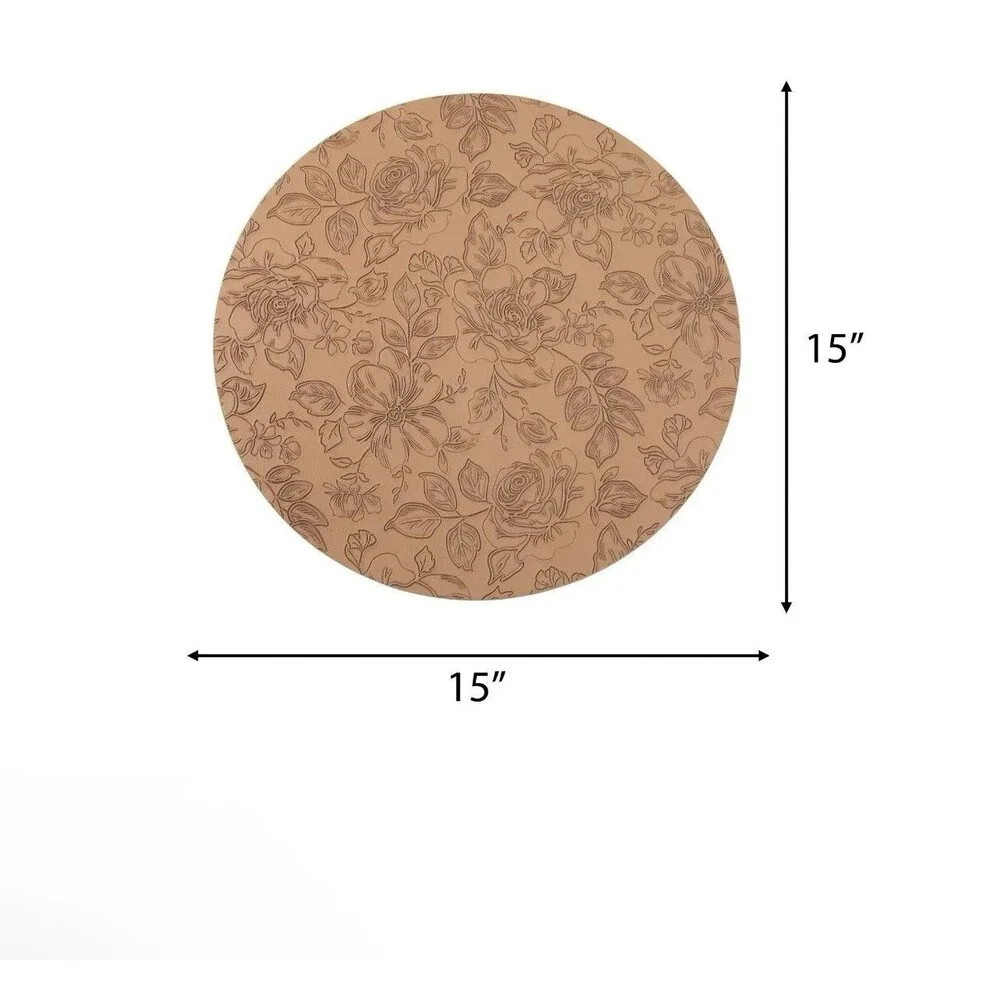 Pioneer Woman Faux Leather Placemat Embossed Floral Brown 15-in Round 2-pc Gift